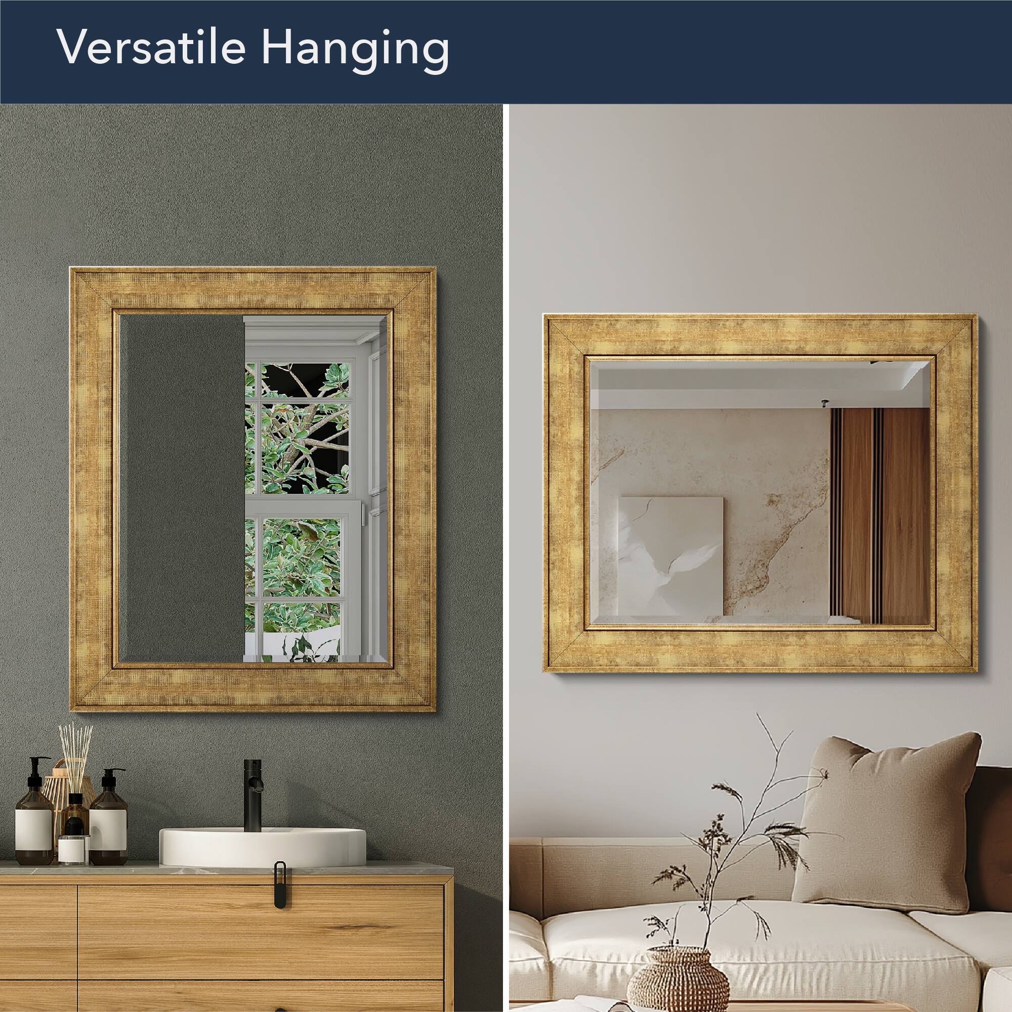 Head West Antique Gold Rectangular Framed Wall Vanity Mirror - 35" x 29"